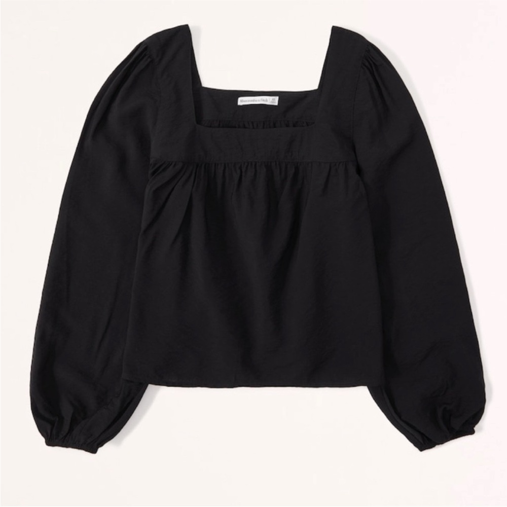 Abercrombie & Fitch Black Square-Neck Puff Long-Sleeve Top